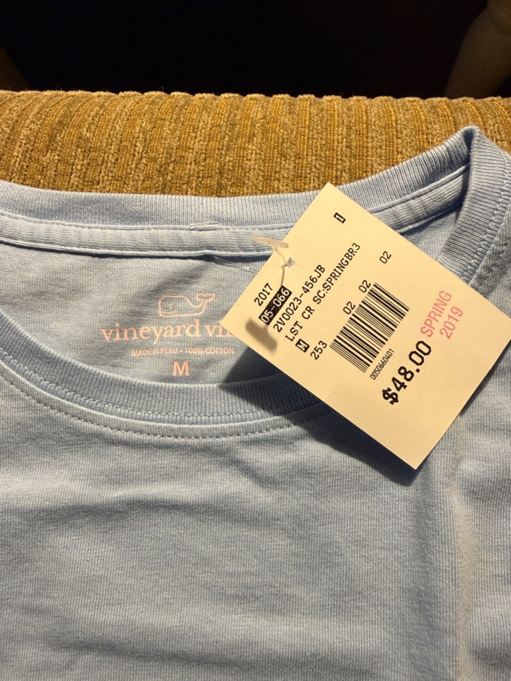 Vineyard Vines Pale Blue Long Sleeve Pocket Tee with Sunglass Whale - Picture 2 of 3